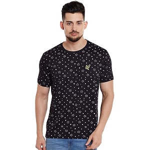 Mack Jonney Mens Classic Fit T-Shirts TEE-Print-NO.1-01-BLK-L