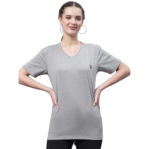Mack Jonney Women V Neck Cotton Solid