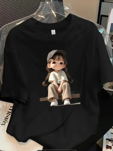 VIMPRIFASHION Printed Women Round Neck Black T-Shirt