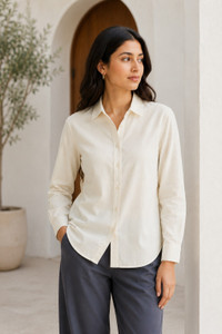 VIMUHET Women Solid Casual Cream Shirt