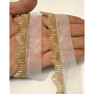lace for saree border finetage pipe in net fabric border lace for dresses sarees lehenga suits blouses dupatta chunri and craft 9 meters 354 inch gold small moti golden