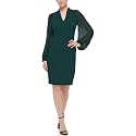 Vince Camuto Women's Stretch Crepe Bodycon Dress with Chiffon Balloon Sleeves