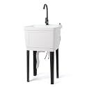 VINGLI 13-Gallon Utility Sink Laundry Tub for Washing Room, Freestanding Utility Sink with Stainless Steel Faucet, (White, 19.7"W x 18.9"D x 33"H)