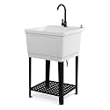 VINGLI 21-Gallon Utility Sink Laundry Tub for Washing Room, 23.6"×23.6"×36.2" Freestanding Utility Sink with Stainless Steel Faucet, White
