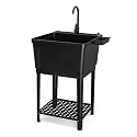 VINGLI 21-Gallon Utility Sink Laundry Tub for Washing Room, 23.6"×23.6"×36.2" Freestanding Utility Sink with Stainless Steel Faucet, Black