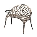 VINGLI 38.5" Patio Park Garden Outdoor Metal Rose Bench, 2-Person Cast Iron Cast Aluminium Frame Antique Finish Chair,Accented Lawn Front Porch Path Yard Decor Deck Furniture (Bronze, Butterfly)