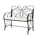 VINGLI 38.7in Cast Iron Outdoor Bench with Cushion, All Weather Resistant Metal Bench with Curved Armrests and Butterfly Pattern Backrest, 1-2 Person Patio Bench for Garden Porch Park Yard (Black
