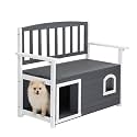 VINGLI Outdoor Storage Bench with Built-in Dog House, 2-in-1 Outdoor Waterproof Patio Bench with Pet Kennel for Patio Backyard Porch (Gray)