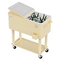 VINGLI Rolling Ice Chest, Portable Patio Party Bar Drink Cooler Cart, with Shelf, Beverage Pool with Bottle Opener