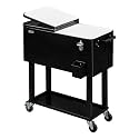 VINGLI Rolling Ice Chest, Portable Patio Party Bar Drink Cooler Cart, with Shelf, Beverage Pool with Bottle Opener