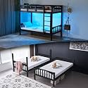 VINGLI Solid Wood Bunk Bed Twin Over Twin, Bunk Beds with Storage Underneath for Kids and Adults with LED Lights/USB Port Charging Station/Extra 15 inches Tall Guardrail,Black