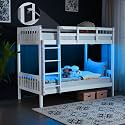 VINGLI Solid Wood Bunk Bed Twin Over Twin, Bunk Beds with Storage Underneath for Kids and Adults with LED Lights/USB Port Charging Station/Extra 15 inches Tall Guardrail, White