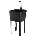 VINGLI Utility Sink Laundry Tub for Washing Room, Freestanding Utility Sink with Stainless Steel Faucet (19.7"W x 18.9"D x 33"H, Black)