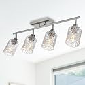 4 Light Semi Flush Mount Ceiling Light with Directional Rotatable Heads, Clear Glass Shades Modern Bathroom Vanity Lighting in Brushed Nickel Finish Track Lighting Kit Spotlight