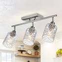 Brushed Nickel 3 Light Semi Flush Mount Ceiling Light with Rotatable Directional Head, Clear Glass Shade, Bathroom Lighting Vanity Light, Modern Spotlight Track Lighting Kit