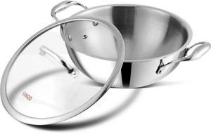 vinod platinum triply stainless steel extra deep kadai with glass lid kadhai 26 cm diameter with lid 37 l capacity triply stainless steel induction bottom