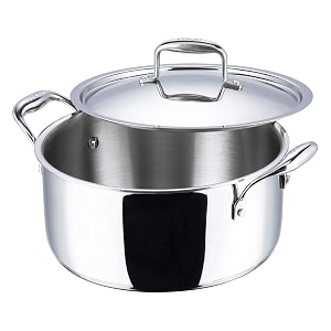 vinod platinum triply stainless steel saucepot with lid - 18 litre 18 cm  25mm thick  sas bottom  biryani pot  induction and gas base  5 year warranty - silver