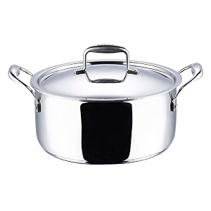 vinod platinum triply stainless steel saucepot with lid - 8 litre 30 cm  25mm thick  sas bottom  biryani pot  induction and gas base  5 year warranty - silver
