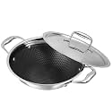Vinod SAS Pro Platinum Triply Stainless Steel Extra Deep Kadai - 28 cm, 4.8 L | HexaShield Design Stick-Resistant Surface | Metal Spatula Safe | Healthy Cooking | Induction &amp; Gas Base | PFOA Free