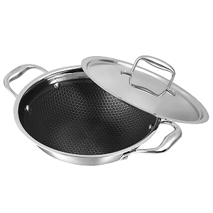 vinod sas pro platinum triply stainless steel kadai - 28 cm 37 l  hexashield design stick-resistant surface  metal spatula safe  less oil healthy cooking  induction amp gas base  pfoa free