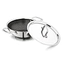 Vinod SAS Pro Platinum Triply Stainless Steel Kadai - 26 cm, 3.2 L | HexaShield Design Stick-Resistant Surface | Metal Spatula Safe | Less Oil, Healthy Cooking | Induction & Gas Base | PFOA Free