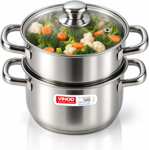 vinod 2 tier steamer with glass lid steamer for vegetables and momos with sas base stainless steel steamer 1 l