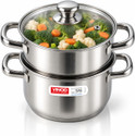 VINOD 2 Tier Steamer with Glass Lid, Steamer for vegetables and momos with SAS base Stainless Steel Steamer (1 L)