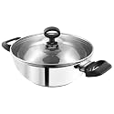 Vinod Stainless Steel Deluxe Kadhai with Glass Lid - 2.8 Litre, 24cm | Extra Thick, SAS Bottom | Soft Handle | Kadai for Cooking | Induction Base | 2 Year Warranty - Silver