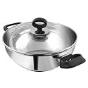 Vinod Stainless Steel Deluxe Kadhai with Glass Lid - 1.5 Litre, 20cm | Extra Thick, SAS Bottom | Soft Handle | Kadai for Cooking | Induction Base | 2 Year Warranty - Silver