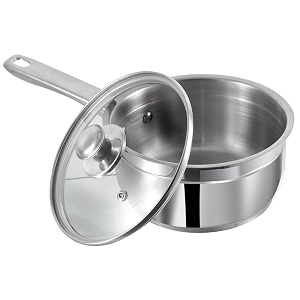 vinod two tone stainless steel saucepan with glass lid 23 litre 18 cm 62mm thick  sas bottom  sturdy riveted handle  2 year warranty  induction friednly - silver