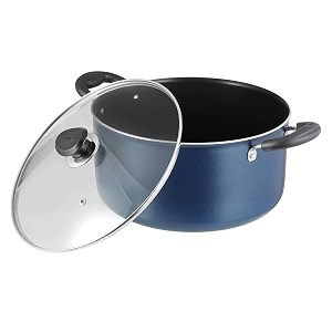 vinod zest aluminium non stick saucepot with glass lid - 22 litre 18 cm  3 mm extra thick  swiss quality  3 layer coating  metal spoon friendly - 1 year warranty