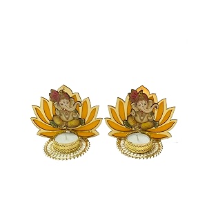 artificial candle tealight stand lotus flower ganesha design for diwali home decoration festival articles decor gift pack-02 multi