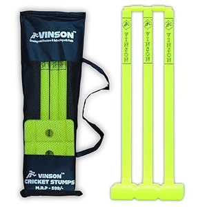 vinson senior heavy duty cricket stumps set with zipper carry bag for kids amp adults color - lemon yellow weight - 750 gm no watermud needed to increase the weight of the base