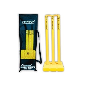 vinson senior heavy duty cricket stumps set with zipper carry bag for kids amp adults color - yellow weight - 750 gm no watermud needed to increase the weight of the base