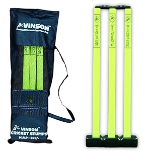 vinson senior heavy duty cricket stumps set with zipper carry bag for kids amp adults color - lemon yellow amp black weight - 750 gm no watermud needed to increase the weight of the base