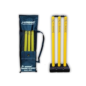 vinson senior heavy duty cricket stumps set with zipper carry bag for kids amp adults color - yellow amp black weight - 750 gms no watermud needed to increase the weight of the base