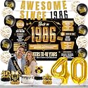 Vintage 40th Birthday Decorations for Men,Awesome Since 1986 Black Gold Backdrop Banner with Balloons, Retro Back in 1986 Party Decorations for Him, Husband, Dad