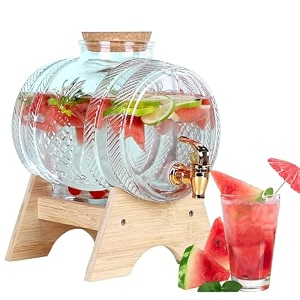 vintage 5 liter glass beverage dispenser with bamboo stand and crock lid large drink container with spigot ideal for cold drinks iced tea lemonade home restaurant party dk - 2