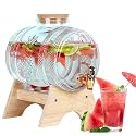 Vintage 5 Liter Glass Beverage Dispenser with Bamboo Stand and Crock Lid, Large Drink Container with Spigot, Ideal for Cold Drinks, Iced Tea, Lemonade, Home Restaurant Party (DK - 2)