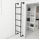 Vintage Adjustable Wall Ladder for Windows 30-92 Inch Straight Indoor Staircase 75in Student Bed Climbing Ladder with Cushion Black Home Decor