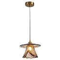 Vintage Amber Glass Pendant Light Adjustable Brushed Gold Ceiling Lamp with Globe Shade for Kitchen Island, Dining Room, Bedroom, Farmhouse Modern Chandelier, E26 Bulb Base