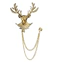 Vintage Animal Tassel Chain Lapel Pin for Men Women - Punk, Buck, Suit, Tie - Deer, Ram, Owl Rhinestone Collar Chain Pin for Boyfriend Gifts