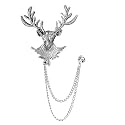 Vintage Animal Tassel Chain Lapel Pin for Men Women - Punk, Buck, Suit, Tie - Deer, Ram, Owl Rhinestone Collar Chain Pin for Boyfriend Gifts