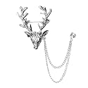 Vintage Animal Tassel Chain Lapel Pin for Men Women - Punk, Buck, Suit, Tie - Deer, Ram, Owl Rhinestone Collar Chain Pin for Boyfriend Gifts