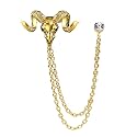 Vintage Animal Tassel Chain Lapel Pin for Men Women - Punk, Buck, Suit, Tie - Deer, Ram, Owl Rhinestone Collar Chain Pin for Boyfriend Gifts