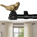 Vintage Black Curtain Rod 18 to 45 Inches Curtain Rods for Windows Adjustable Heavy Duty Drapery Rod with Gold Bird Finials for Kitchen Window Living Room