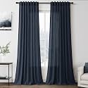 Vintage Blue Linen Curtains 90 Inch Long