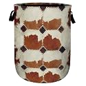 Vintage Brown Cowskin Laundry Basket, Laundry Hamper Collapsible Oxford Cloth with Handle Clothes Storage Bin for Bathroom Laundry Room Bedroom 15.7 X 20 Inch
