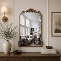 Vintage Carved Mirror Vertical Wooden Frame
