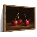 Vintage Cherry Wall Art for Kitchen, Classic Still Life Oil Painting Canvas Wall Decor, Retro Rural Farmhouse Fruit Food Artwork Prints Pictures for Kitchen Dining Room 16x24 Inch Framed